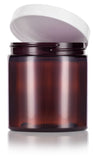 8 oz / 240 ml Amber PET Plastic (BPA Free) Straight Sided Jar with Foam Lined Lid ( 12 Pack) - JUVITUS