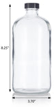 32 oz Large Clear Thick Plated Glass Growler Apothecary Bottle with Phenolic Cap + Labels
