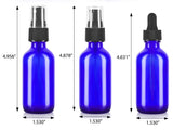 2 oz Cobalt Blue Glass Bottle 12 Piece Starter Kit Set: Includes 3-10 ml roll on Bottles, 2-2 oz Spray Mister, 1-2 oz Treatment Pump, 1-2 oz Dropper Bottle, Travel Bag, Funnels and Pipettes - JUVITUS