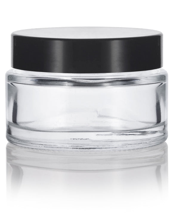 1 oz Clear Glass Thick Wall Balm Jars with Black Smooth Foam Lined Lids (12 Pack)