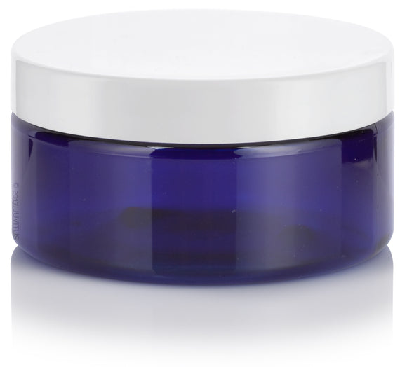 4 oz Cobalt Blue Plastic Heavy Wall Low Profile Jar with White Foam Lined Lid ( 12 Pack)