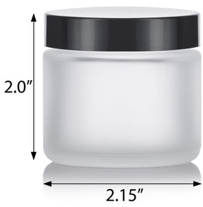 2 oz Frosted Clear Glass Straight Sided Jars With Black Smooth Lids (12 Pack)