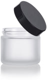 2 oz Frosted Clear Glass Straight Sided Jars With Black Smooth Lids (12 Pack)