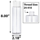 Clear Professional Cylinder PET Plastic Bottles (BPA Free) with Wide White Disc Cap (12 Pack)