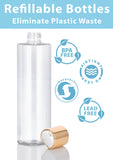 Clear 12 oz / 354 ml Professional Cylinder PET Plastic Bottles (BPA Free) with Gold Disc Cap