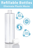 Clear 12 oz / 354 ml Professional Cylinder PET Plastic Bottles (BPA Free) with White Disc Cap