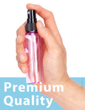 (12 Pack) 2 oz Pink Cosmo Round PET (BPA Free) Plastic Bottle with Black Fine Mist Sprayer