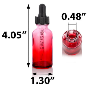 1 oz Red Faded Glass Boston Round Bottle with Black Graduated Dropper (12 Pack)