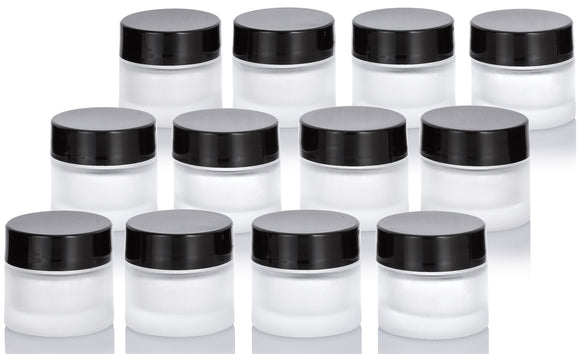 8 ml / .27 fL oz Frosted Clear Glass Small Thick Wall Balm Salve Jars Black Lids ( 12 Pack)