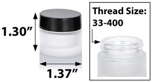 8 ml / .27 fL oz Frosted Clear Glass Small Thick Wall Balm Salve Jars Black Lids ( 12 Pack)