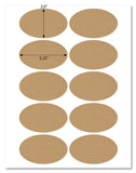 Textured Brown Kraft 3.25" x 2" Oval Labels for Inkjet and Laser Printers with Template and Printing Instructions, 5 Sheets, 50 Labels (OBK32)
