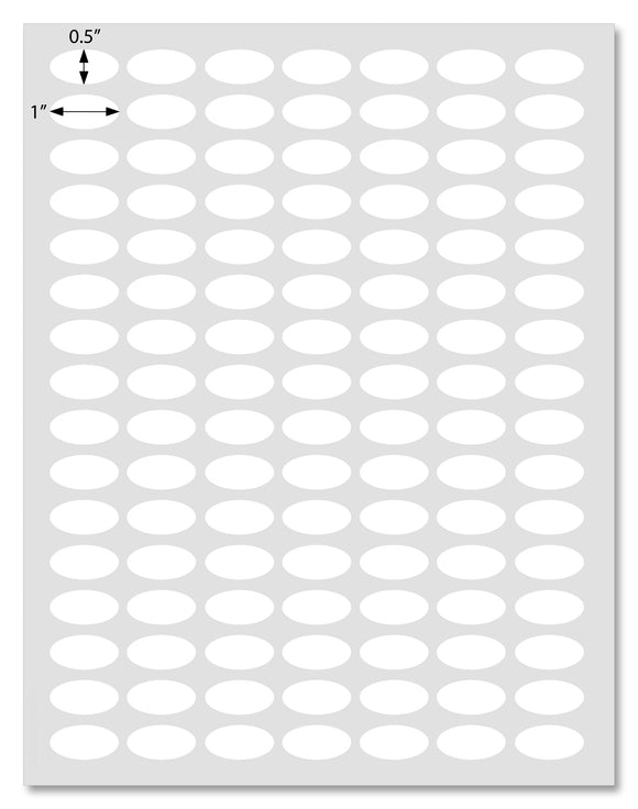 Waterproof White Matte Small 1 x 0.5 Inch Oval Labels for Laser Printer with Template and Printing Instructions, 5 Sheets, 560 Labels (OP15)