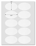 Waterproof White Matte 3.25" x 2" Oval Labels for Laser Printers with Template and Printing Instructions, 5 Sheets, 50 Labels (OV32)
