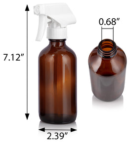 Amber Glass Boston Round Bottle with White Trigger Spray (12 Pack)