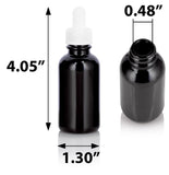 Black Glass Luxury Boston Round Bottle with White Top Graduated Dropper (12 Pack)