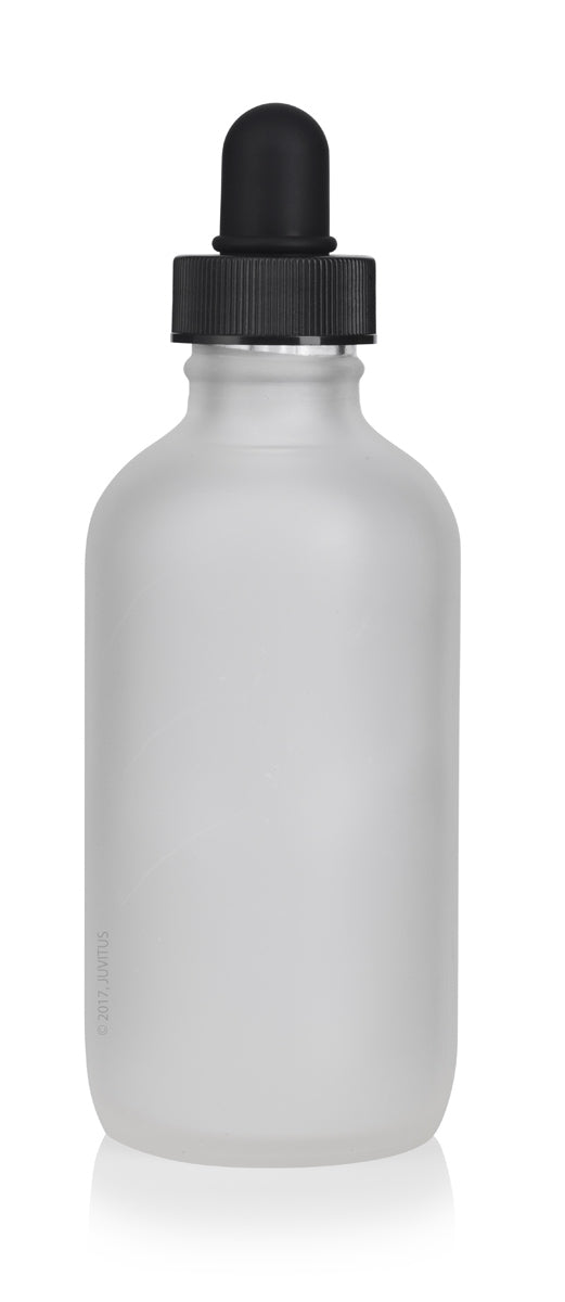 Frosted Clear Glass Boston Round Dropper Bottle with Black Top - 4 oz / 120 ml