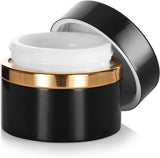 1.7 oz / 50 ml Black Glass Professional Heavy Thick Wall Balm Jar with Gold Collar (12 Pack)