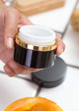 1.7 oz / 50 ml Black Glass Professional Heavy Thick Wall Balm Jar with Gold Collar (12 Pack)