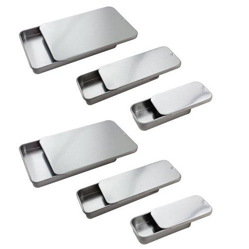 Metal Slide Top Tin Container Set - Small, Medium, Large (6 Pack) - JUVITUS
