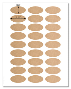 Textured Brown Kraft 2 x 1 Inch Oval Labels with Downloadable Template and Printing Instructions, 5 Sheets, 135 Labels (OB21)