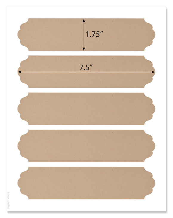 Textured Brown Kraft Decorative Wrap Around Labels, 7.5 x 1.75 Inches, for Inkjet and Laser Printers with Template and Printing Instructions, 5 Sheets, 25 Labels (DW75)