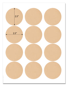 Light Tan 2 Inch Circle Labels with Template and Printing Instructions, 5 Sheets, 100 Labels (LTC20)