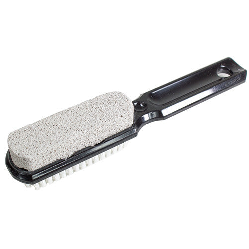 Two Sided Foot Scrubber with Handle: Pumice Stone Smoother & Bristle Brush Foot Exfoliator