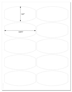 Waterproof White Matte 3.875 x 1.875 Inch Semi-Oval Labels for Laser Printers with Downloadable Template and Printing Instructions, 5 Sheets, 50 Labels (WP38)