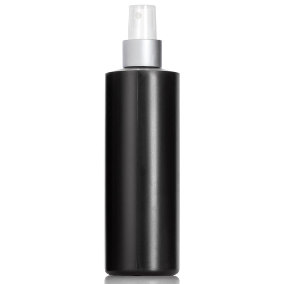 Black Plastic HDPE Cylinder Squeeze Bottle with Silver Fine Mist Sprayer (12 Pack)