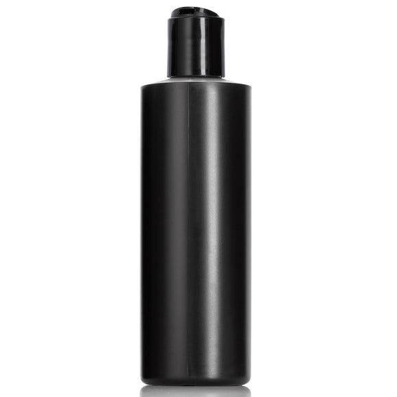 Black Plastic HDPE Cylinder Squeeze Bottle with Black Disc Cap (12 Pack)