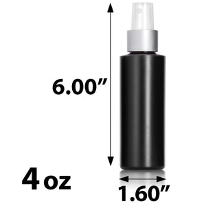 Black Plastic HDPE Cylinder Squeeze Bottle with Silver Fine Mist Sprayer (12 Pack)