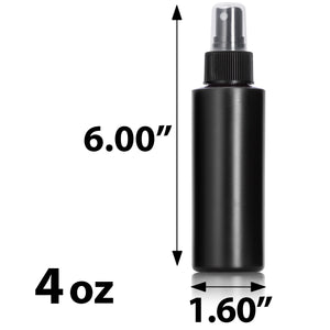 Black Plastic HDPE Cylinder Squeeze Bottle with Black Fine Mist Sprayer (12 Pack)