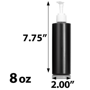 Black Plastic HDPE Cylinder Squeeze Bottle with White Lotion Pump (12 Pack)
