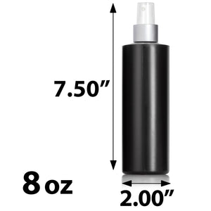 Black Plastic HDPE Cylinder Squeeze Bottle with Silver Fine Mist Sprayer (12 Pack)