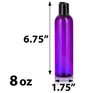 Purple Plastic PET Slim Cosmo Bottle with Black Disc Cap - 8 oz (12 Pack) - JUVITUS