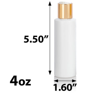 White Plastic HDPE Cylinder Squeeze Bottle with Gold Disc Cap (12 Pack)