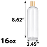 Clear Plastic PET Slim Cosmo Bottle with Gold Disc Cap (12 Pack)