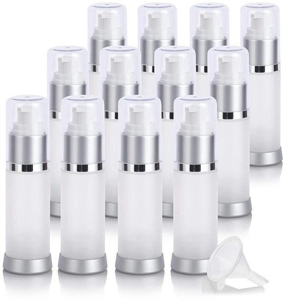 1 oz / 30 ml Empty Frosted Airless Acrylic Foundation Bottle with Clear Cap + Funnel