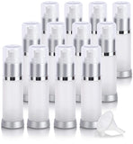 1 oz / 30 ml Empty Frosted Airless Acrylic Foundation Bottle with Clear Cap + Funnel (12 Pack)