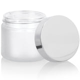 2 oz Clear Thick Frosted Glass Straight Sided Jar with Silver Metal Overshell Lid ( 12 Pack)