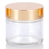 2 oz Clear Thick Glass Straight Sided Jar with Gold Metal Overshell Lid (12 Pack)
