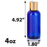 Cobalt Blue Plastic PET Boston Round Bottle with Gold Disc Cap (12 Pack)
