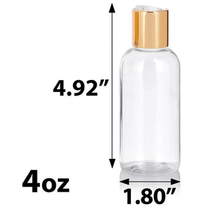 Clear Plastic PET Boston Round Bottle with Gold Disc Cap (12 Pack)