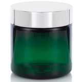 4 oz Green Plastic Straight Sided Jar with Silver Metal Overshell Lid