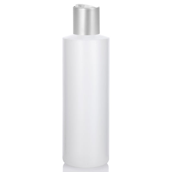 8 oz / 240 ml Natural Clear HDPE Plastic (BPA Free) Squeeze Bottle with Silver Disc Cap
