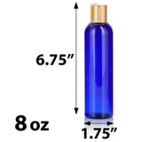 Cobalt Blue Plastic PET Slim Cosmo Bottle with Gold Disc Cap (12 Pack)