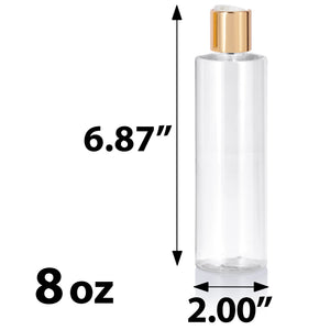 Clear Plastic PET Cylinder Bottle with Gold Disc Cap (12 Pack)