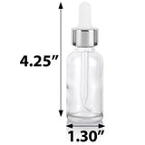 1 oz / 30 ml Clear Glass Boston Round Bottle with Silver Metal and Glass Dropper