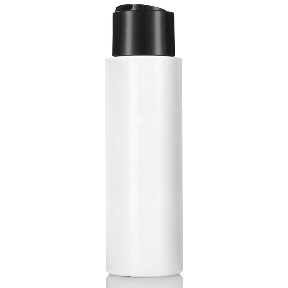 White Plastic HDPE Cylinder Squeeze Bottle with Wide Black Disc Cap (12 Pack)