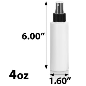 White Plastic HDPE Cylinder Squeeze Bottle with Black Fine Mist Sprayer - 4 oz (12 Pack)